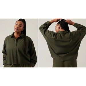 NWT Athleta Cropped Stretch Tech Top 3X Aspen Olive Wrinkle‎ Resistant MSRP $119